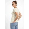 Kadın T-Shirt V Yaka Slim Fit Likralı Tişört Yazlık Basic Body - Taş