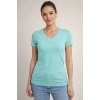 Kadın T-Shirt V Yaka Slim Fit Likralı Tişört Yazlık Basic Body - Turkuvaz