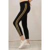 Kadın Yanı Sarı Şeritli Tayt - Siyah