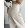 Kadın Yüksel Bel Beli Bağcıklı Rahat Boru Paça Pantolon - Kırık Beyaz
