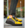 KB-X46 Kuback Siyah Sarı Yüksek Siyah Taban Günlük Spor Ayakkabı