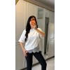 Kısa Kollu Bısıklet Yakalı Dantel Detaylı Vıskon ıkı ıplık Bluz