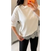 Kısa Kollu Bısıklet Yakalı Dantel Detaylı Vıskon ıkı ıplık Bluz