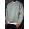 Kışlık Bisiklet Yaka Üç İplik Basic SweatShirt - Gri