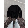 Kışlık Bisiklet Yaka Üç İplik Basic SweatShirt - Siyah