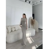 Kolsuz Uzun Likralı Elbise - Gri