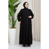 Medine İpeği Tesettür Pile Detaylı Ferace MDC-0165 Siyah