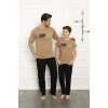 Moda Çizgi Baba Oğul Bej Aile Pijama Takım Ayrı Ayrı Satılır 50102