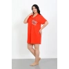 Moda Çizgi Büyük Beden Penye Düğmeli Nar Çiçeği Tunik Gecelik 1025