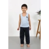 Moda Çizgi Erkek Çocuk Sıfır Kol Penye Pijama Takım Mavi 20439