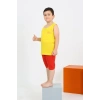 Moda Çizgi Erkek Çocuk Sıfır Kol Şortlu Sarı Penye Pijama Takımı 20434