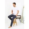 Moda Çizgi Erkek Ekoseli Desen Penye Tek Alt Pijama 27540 Lacivert