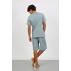 Moda Çizgi Erkek Pamuk Lakost Alt Üst Kaprili Pijama Takım SuYeşili 6872