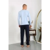 Moda Çizgi Erkek Penye Uzun Kol Pijama Takımı 6860 Buz Mavisi
