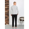 Moda Çizgi Erkek Penye Uzun Kol Pijama Takımı 6860 GRİ