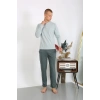 Moda Çizgi Erkek Penye Uzun Kol Pijama Takımı 6860 Su Yeşili