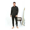 Moda Çizgi Erkek Polo Yaka Uzun Kol Penye Pijama Takımı 6862 Haki