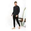 Moda Çizgi Erkek Polo Yaka Uzun Kol Penye Pijama Takımı Antrasit 6865