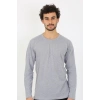 Moda Çizgi Erkek Sıfır Yaka Uzun Kol Gri Fanila 6590