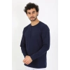 Moda Çizgi Erkek Sıfır Yaka Uzun Kol Lacivert Fanila 6590