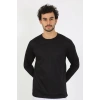 Moda Çizgi Erkek Sıfır Yaka Uzun Kol Siyah Fanila 6590