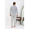 Moda Çizgi Erkek Uzun Kol Penye Gri Pijama Takımı 6861