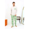 Moda Çizgi Erkek Uzun Kol Penye Krem Pijama Takımı 6861