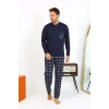 Moda Çizgi Erkek Uzun Kol Penye Lacivert Pijama Takımı 6861