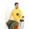 Moda Çizgi Erkek Uzun Kol Penye Sarı Pijama Takımı 6861