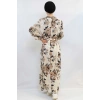 Moda Çizgi Gül Desenli Elbise MC4101 Bej