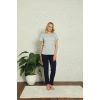 Moda Çizgi Kadın %100 Pamuk Penye Kısa Kol Pijama Takım 3381