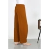 Moda Çizgi Kadın Bürümcük Kumaş Hafif-Esnek Pantolon 210074 Kahve