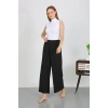Moda Çizgi Kadın Bürümcük Kumaş Hafif-Esnek Pantolon 210074 Siyah