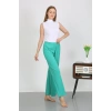 Moda Çizgi Kadın Bürümcük Kumaş Hafif-Esnek Pantolon 210074 Yeşil