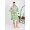 Moda Çizgi Kadın Büyük Beden Penye Gecelik Ev Elbisesi Yeşil 12508