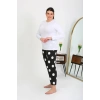 Moda Çizgi Kadın Büyük Beden Tek Alt Pijama Siyah 27553