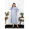 Moda Çizgi Kadın Büyük Beden Uzun Kol İndigo Anne Gecelik 1366
