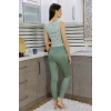 Moda Çizgi Kadın Crop Büstiyer Tayt Alt Üst Takım SuYeşili 5910