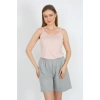 Moda Çizgi Kadın İp Askılı Pamuk Penye Şortlu Takım Pudra 3619