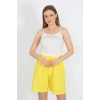Moda Çizgi Kadın İp Askılı Pamuk Penye Şortlu Takım Sarı 3620