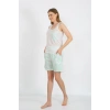Moda Çizgi Kadın Kalın Askılı Cepli Şortlu Takım Beyaz 3617
