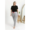 Moda Çizgi Kadın Pamuklu Büyük Beden Alt Pijama 27557 Gri