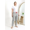 Moda Çizgi Kadın Pamuklu Büyük Beden Alt Pijama 27558 Gri