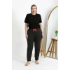 Moda Çizgi Kadın Pamuklu Büyük Beden Alt Pijama 27559 Antrasit