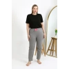 Moda Çizgi Kadın Pamuklu Büyük Beden Alt Pijama 27559 Gri