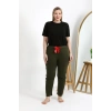 Moda Çizgi Kadın Pamuklu Büyük Beden Alt Pijama 27559 Haki