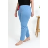 Moda Çizgi Kadın Pamuklu Büyük Beden Alt Pijama 27559 Mavi