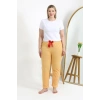 Moda Çizgi Kadın Pamuklu Büyük Beden Alt Pijama 27559 Sarı