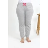 Moda Çizgi Kadın Pamuklu Büyük Beden Alt Pijama 27560 Gri