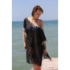 Moda Çizgi Kadın Püsküllü Tunik Pareo Plaj Elbisesi Siyah 38047